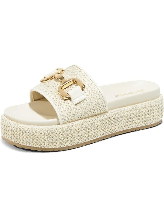 Shoes - Women's Cream White Comfortable Stylish Casual Beach Style Round Open Toe Sandal